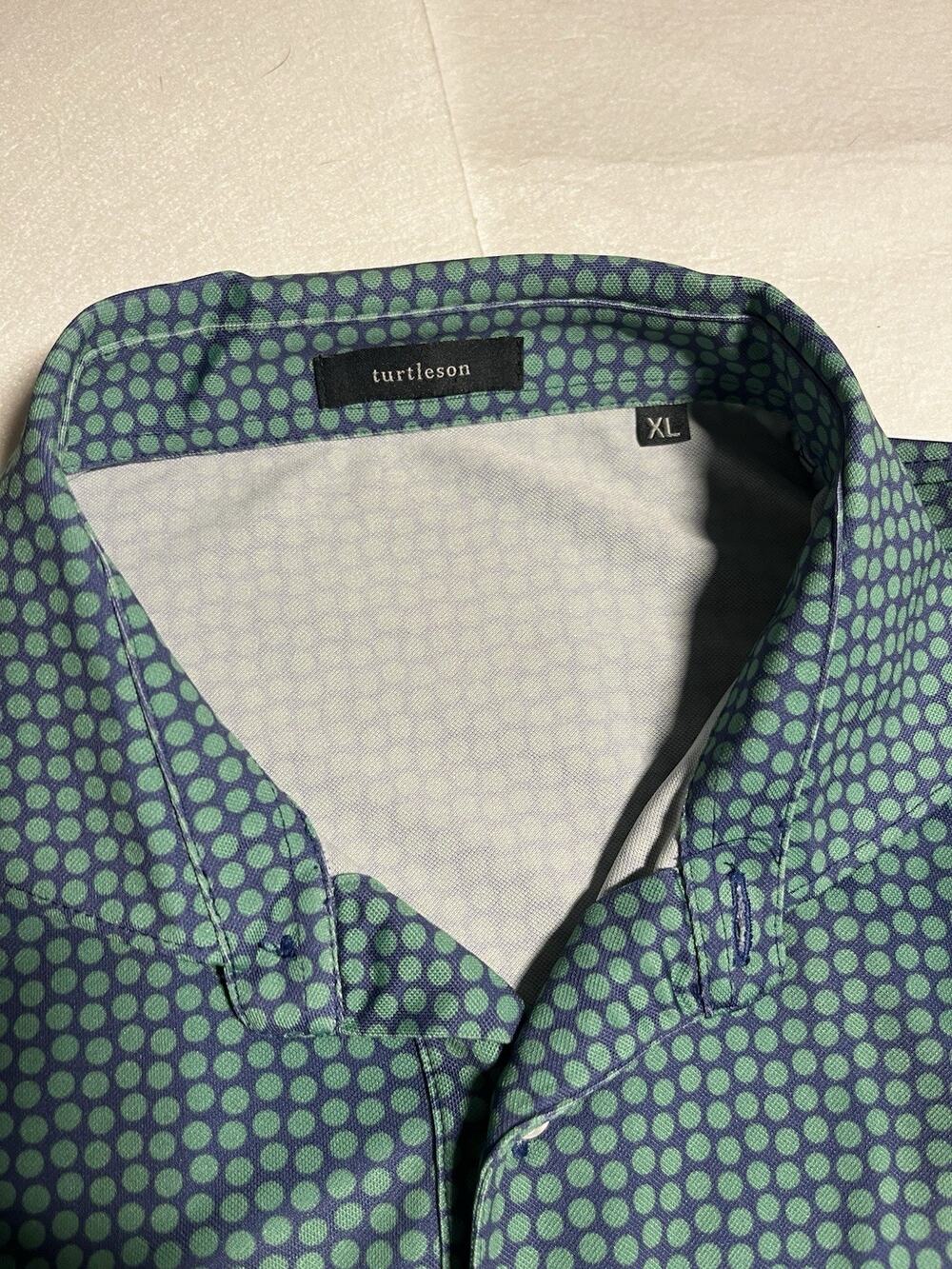 Turtleson Men’s XL Golf Polo Shirt Blue Green Dot Print Performance Stretch